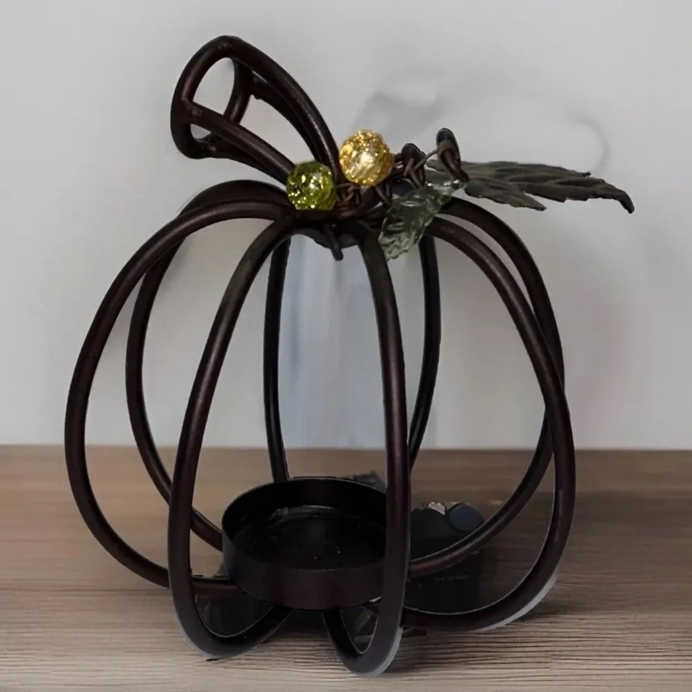 Metal Iron Pumpkin Candle Holder Votive Tealight Fall Halloween Thanksgiving 6”